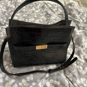 Tory Burch Lee Radziwell double bag in black croc (limited edition)